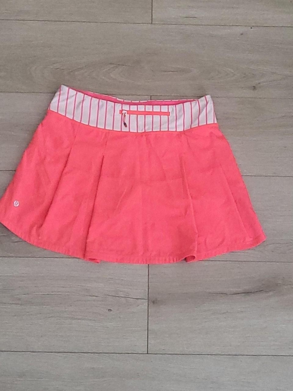lululemon athletica Coral Pink Pleated Skirt with Striped Waistband